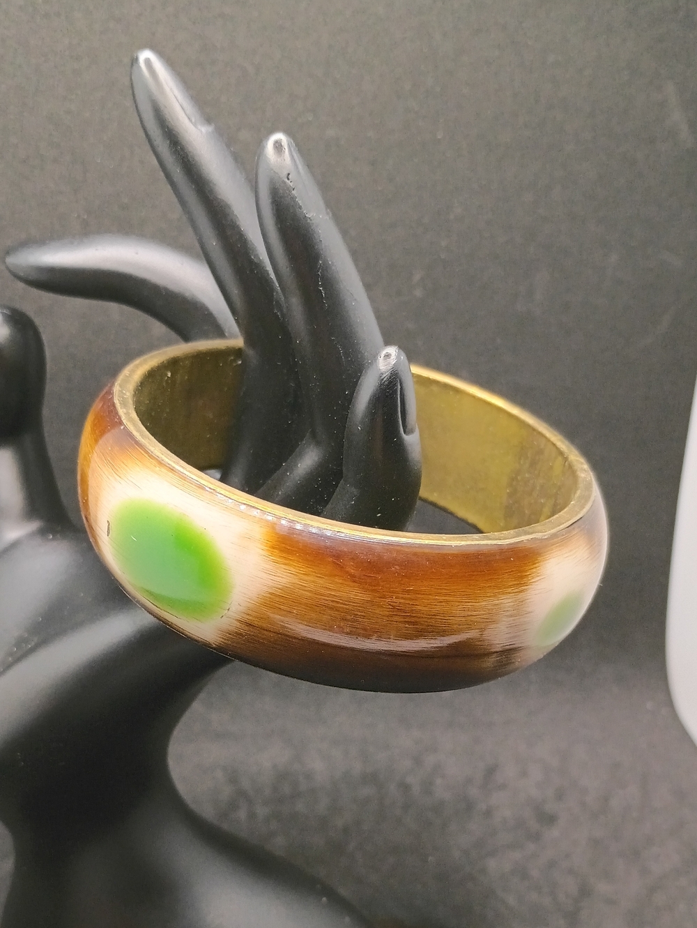 Vintage Brown Resin Bangle with Bright Green Spots